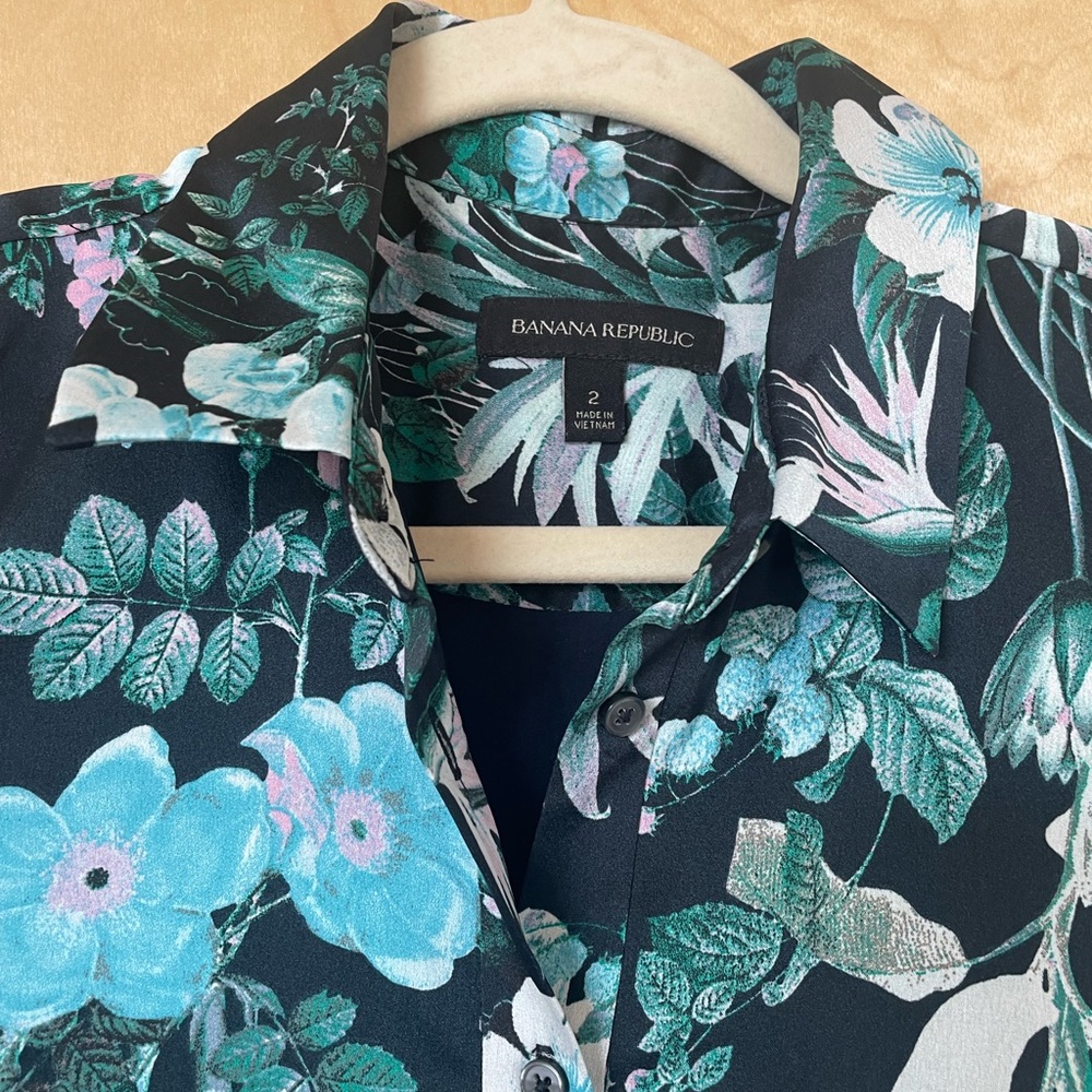 Banana Republic Satin Floral Maxi Shirtdress Sz 2